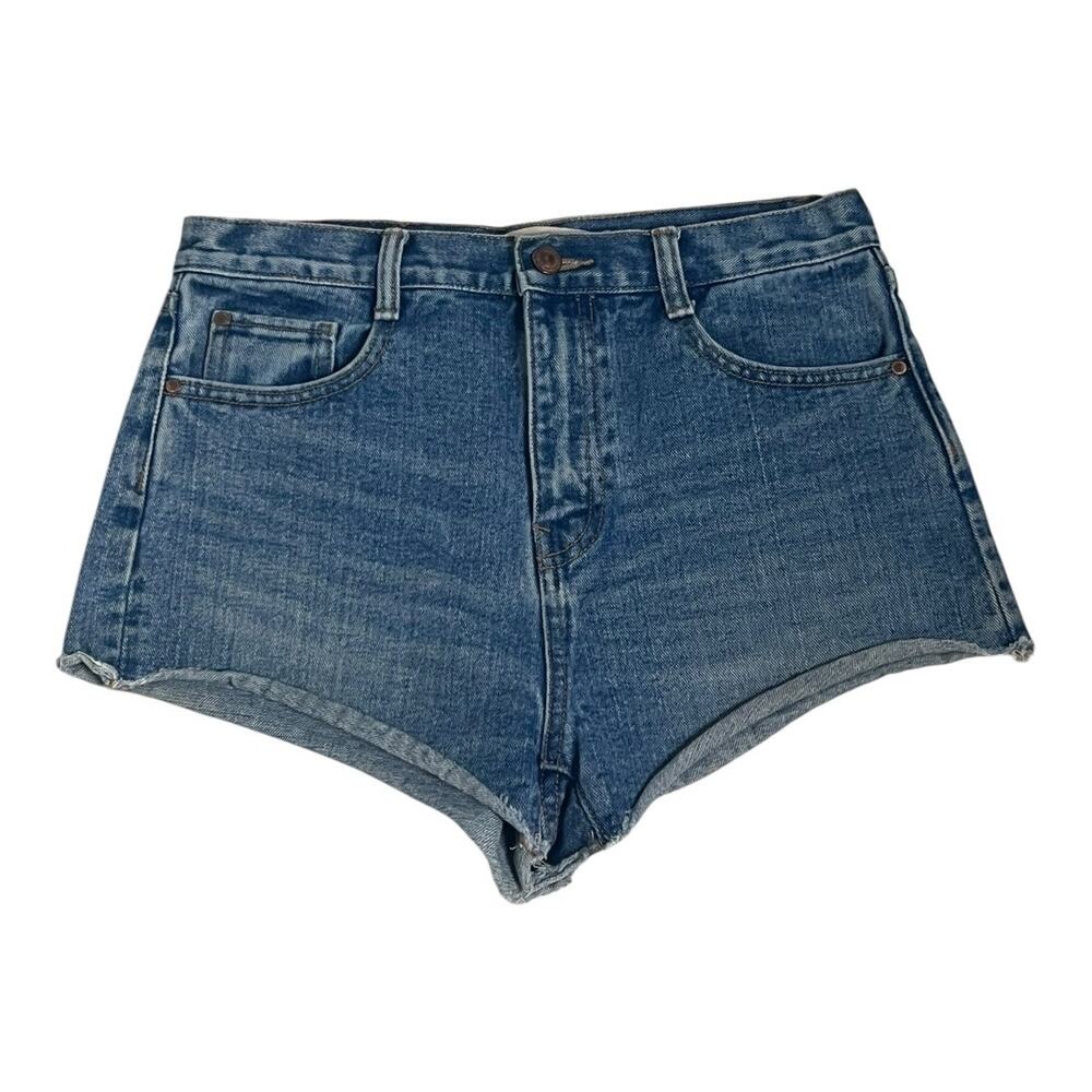 Zara High Rise Denim Shorts 6 Blue Raw Hem Festival Summer Jean Cutoffs